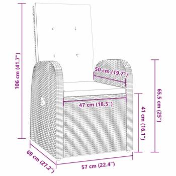 7-teiliges Garten-Esszimmer Set mit Kissen Grau Poly Rattan