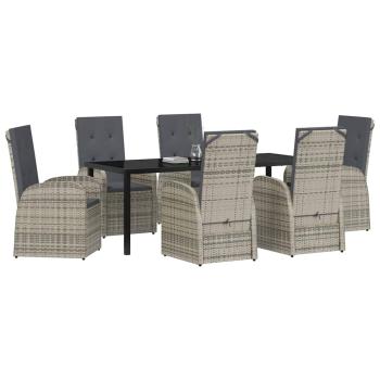 7-teiliges Garten-Diningset mit Kissen Grau Poly Rattan
