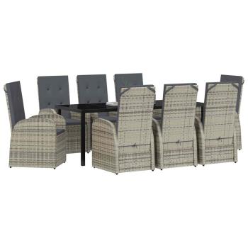 Garten Essgruppe 9 stk. Grau Poly-Rattan