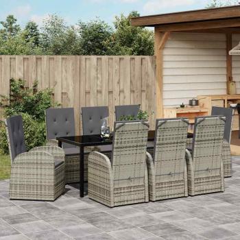 Garten Essgruppe 9 stk. Grau Poly-Rattan
