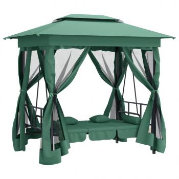 Gartenpavillon mit Hollywoodschaukel Grün Stoff & Stahl