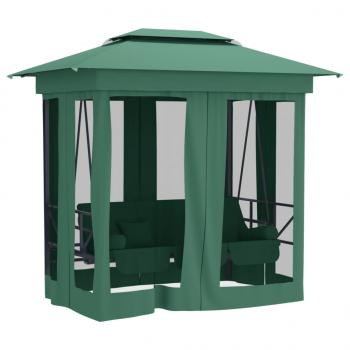 Gartenpavillon mit Hollywoodschaukel Grün Stoff & Stahl