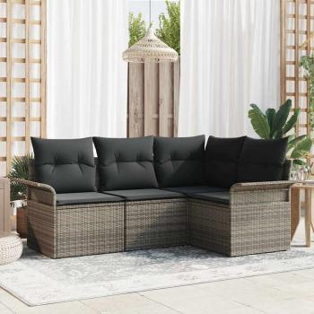 ARDEBO.de - Garten Sofa Set 4-teilig Grau Polyesterkissen und Rattanbasis