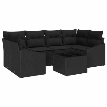 Garten-Sofa-Set Set aus 7 Teilen Schwarz Poly-Rattan