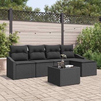 ARDEBO.de - Garten-Sofa-Set Set von 6 Schwarz Poly-Rattan, Polyester, Schaum