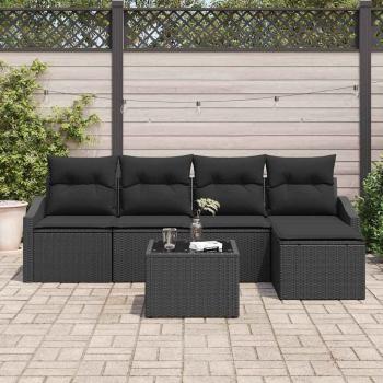 Garten-Sofa-Set Set von 6 Schwarz Poly-Rattan, Polyester, Schaum