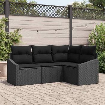 ARDEBO.de - Garten-Sofa Set 4-teilig Schwarz Rattan, Polyester, Stahl