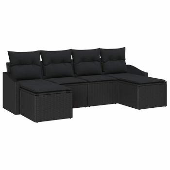 Garten Sofa Set 6-teilig Schwarz Poly-Rattan Gartenmöbel