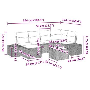 Garten Sofa Set 7-teilig Beige und Grau Rattan, Polyester