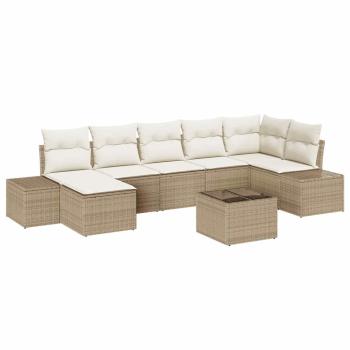 ARDEBO.de - Garten Sofa Set Set aus 8 Beige und Creme Rattan, Polyesterkissen
