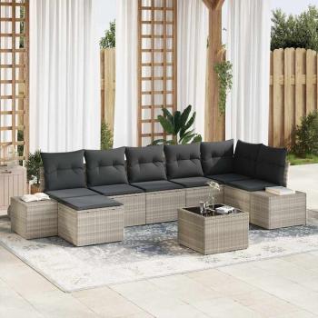 ARDEBO.de - Garten-Sofa-Set 8-teilig Hellgrau Rattan, Polyester