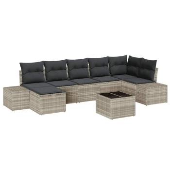 Garten-Sofa-Set 8-teilig Hellgrau Rattan, Polyester