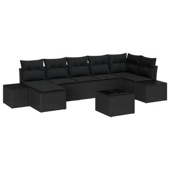 Garten-Sofa-Set 8-teilig Schwarz Rattan, Polyester, Stahl