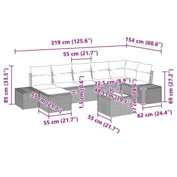 Garten-Sofa-Set 8-teilig Schwarz Rattan, Polyester, Stahl