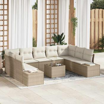 ARDEBO.de - Garten Sofa Set 10-teilig Beige und Creme Rattan, Stoff