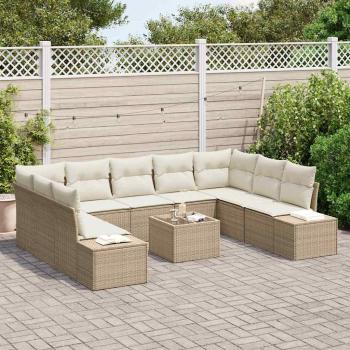 Garten Sofa Set 10-teilig Beige und Creme Rattan, Stoff