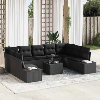 ARDEBO.de - Garten Sofa Set Set von 10 Schwarz Rattan, Polyester, Stahl