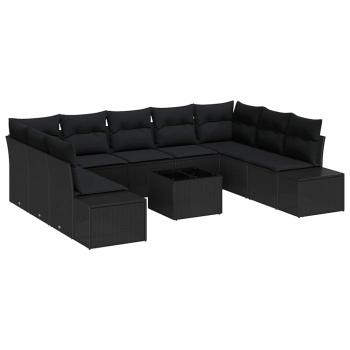 Garten Sofa Set Set von 10 Schwarz Rattan, Polyester, Stahl