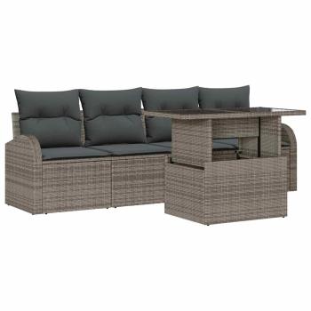 Garten-Sofa-Set 5-teilig Grau Rattan, Polyester Gartentisch