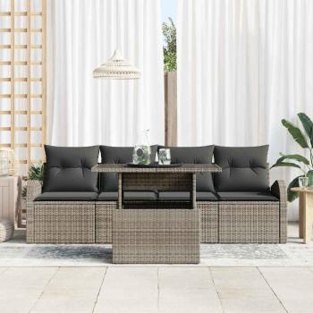 Garten-Sofa-Set 5-teilig Grau Rattan, Polyester Gartentisch