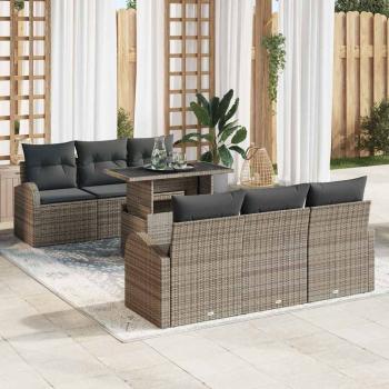 ARDEBO.de - Garten Sofa Set 7-teilig Braun, Grau Poly-Rattan, Olefin-Gewebe
