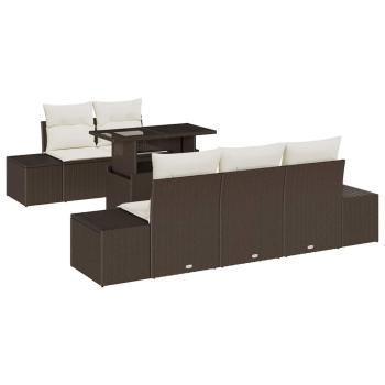 Garten Sofa Set 6-teilig Braun Poly-Rattan Outdoor-Sofa-Set