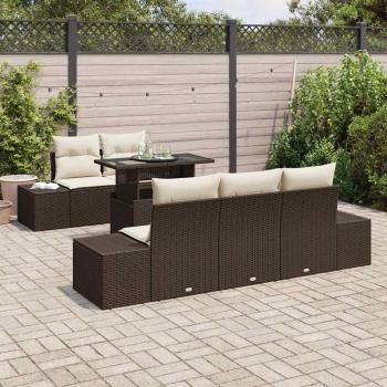Sofa Set mit Kissen 6 pcs Braun und Creme Poly-Rattan