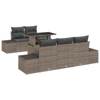 Garten Sofa Set 6 Teile Grau Rattan, Polyesterfaser, Stahl