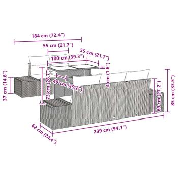 Garten Sofa Set 6 Teile Grau Rattan, Polyesterfaser, Stahl