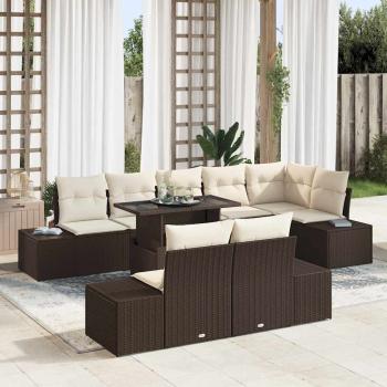 ARDEBO.de - Gartensofa Set Set von 9 Braun Rattan Vier-Sitzer Gartensofa