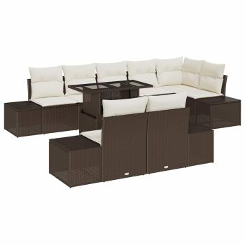Gartensofa Set Set von 9 Braun Rattan Vier-Sitzer Gartensofa