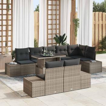 ARDEBO.de - Garten-Sofa-Set 9-teilig Grau Rattan Gartentische Rechteckig
