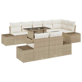 Garten-Sofa-Set Set aus 9 Beige Rattan, Polyester Garten-Sofa-Set