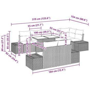 Garten-Sofa-Set Set aus 9 Beige Rattan, Polyester Garten-Sofa-Set