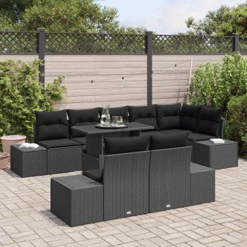 Garten-Sofa-Set 9 Teile Schwarz Rattan-Geflecht, Stoffkissen