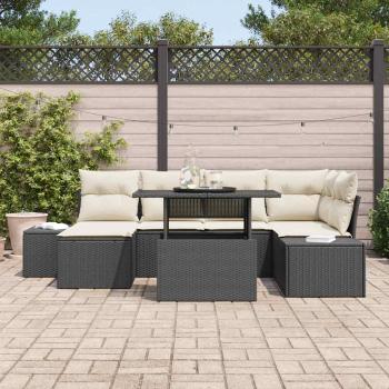 Garten Sofa Set 7-teilig Beige, Schwarz Rattan, Polyesterkissen