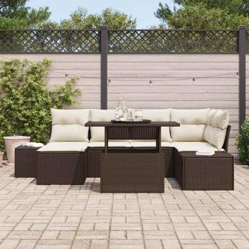 ARDEBO.de - Garten Sofa Set 7-teilig Beige Rattan Garten Ecksofa Rechteckig