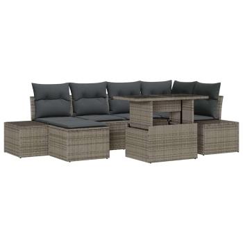 Garten Sofagarnitur Set aus 7 Grau Rattan, Kissen Gartenmöbel