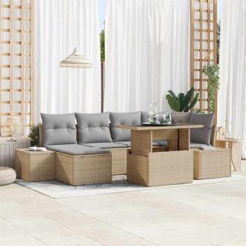 ARDEBO.de - Garten-Sofa-Set 7-teilig Beige Rattan Garten-Ecksofa Rechteckig