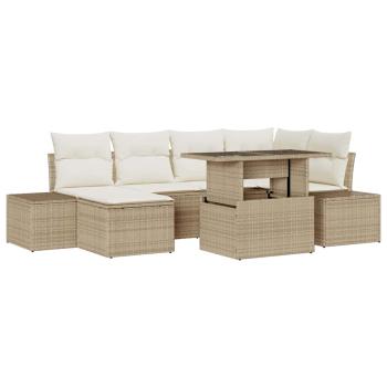 ARDEBO.de - Garten-Sofa-Set 7-teilig Beige und Weiß Rattan und Polyester