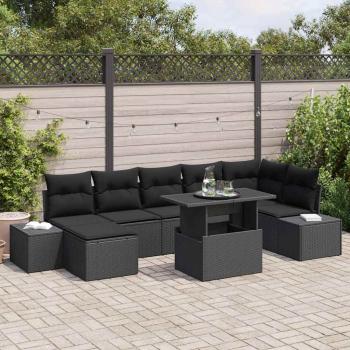 ARDEBO.de - Garten-Sofa-Set 8 teilig Schwarz Rattan, Polyesterkissen