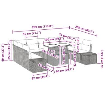 Garten-Sofa-Set 10-teilig Schwarz und Creme Rattan, Stoff, Schaum