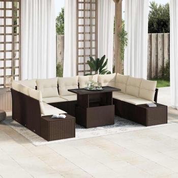 ARDEBO.de - Garten-Sofa-Set 10 Teile Beige PE-Rattan, Polyester, Stahl