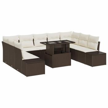 Garten-Sofa-Set 10 Teile Beige PE-Rattan, Polyester, Stahl