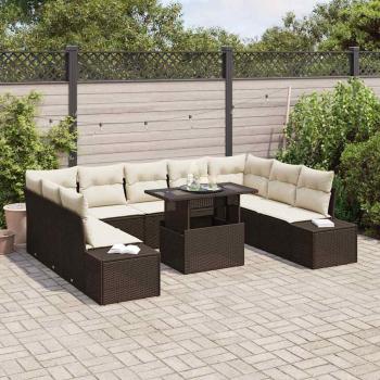 Gartensofa-set mit Kissen 10 pcs Braun und Creme Poly-Rattan