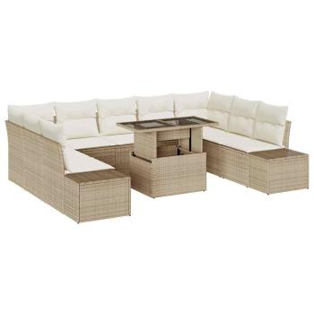 Garten-Sofa-Set 10-teilig Beige Rattan Garten-Sofa-Set