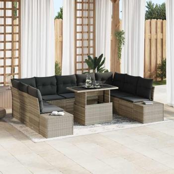 ARDEBO.de - Garten-Sofa-Set 10-teilig Beige und Dunkelgrau Rattan und Polyester