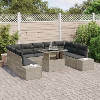 Garten-Sofa-Set 10-teilig Beige und Dunkelgrau Rattan und Polyester