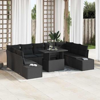 ARDEBO.de - Garten Sofa Set 10 Teile Schwarz Rattan, Stoff Garten Sofa Set