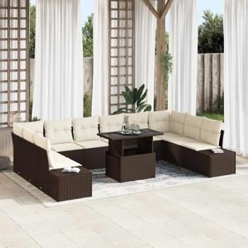 ARDEBO.de - Gartensofa-set 11 stk. Braun und Creme 55 x 55 x 37 cm